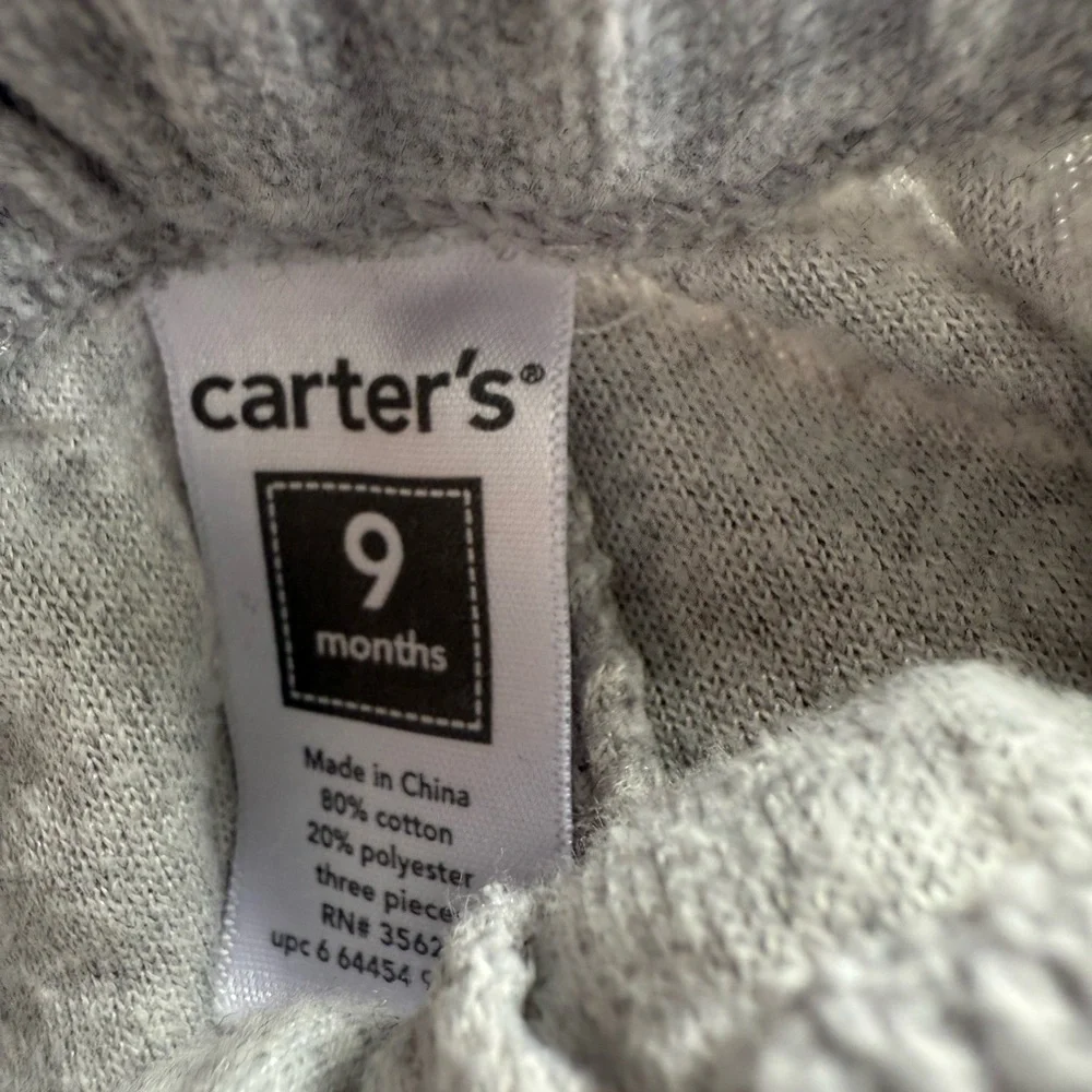 Carters Velour Matching set sweat suit striped gray beige